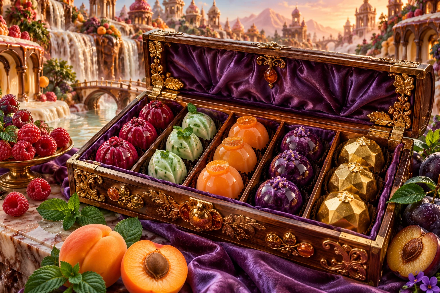 Sweet cabinet in Kavunero's illustrated fruit and confectionery world